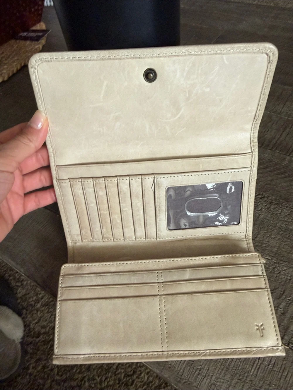 Frye Light Beige Leather Fold-Over Wallet - Picture 6 of 13
